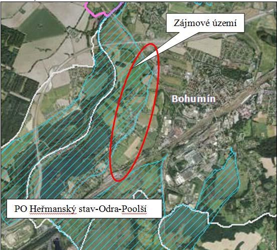 3.3 Identifikace evropsky významných lokalit a ptačích oblastí potenciálně dotčených hodnoceným záměrem Většina zájmového území leží v ptačí oblasti PO Heřmanský stav Odra Poolší (kód lokality