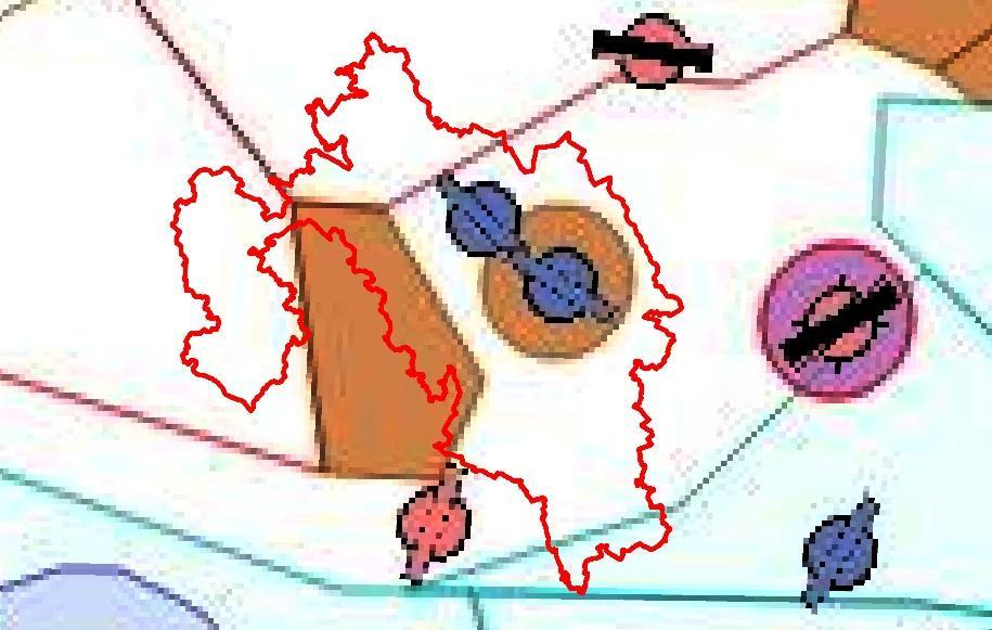 Schematická mapa ochranných zón letišť a vojenského prostoru Březina v rámci ORP Prostějov (vymezeno červenou linií) Pořízené snímky jsou součástí komentované přílohy fotodokumentace a jsou ke studii