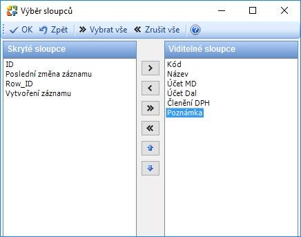 tlačítkem myši nad záhlavím sloupců otevřete místní nabídku funkcí, jejichž prostřednictvím si upravíte seznam tak, aby odpovídal vašim individuálním potřebám Výběr sloupců umožní zobrazit a