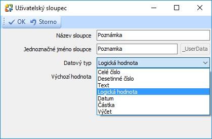 v samostatné záložce a můžete si je zobrazit i jako sloupec v seznamu Volba Uživatelské sloupce umožní přidat na karty kteréhokoliv seznamu řadu vlastních informací včetně datového typu a jeho