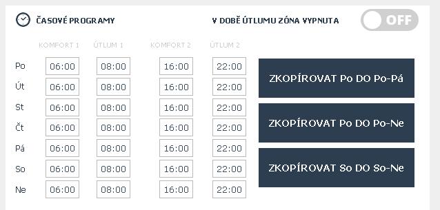 3.6 Časové programy Displeje časových programů jsou si všechny velmi podobné, liší se pouze ikonami, podle kterých lze rozlišit, čeho se daný časový program týká.