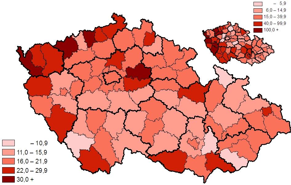 Incidence ZN prostaty na 100 000 mužů (průměr 2003 2007) Incidence of MN of prostate per 100 000 males (average 2003 2007) Incidence ZN a carcinoma in situ