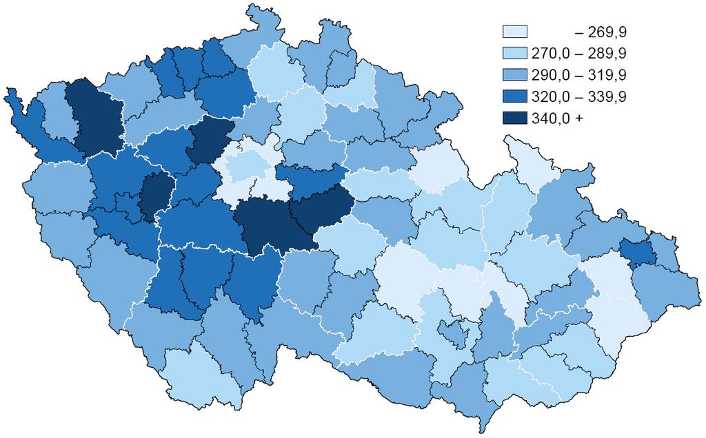 Úmrtnost mužů na ZN na 100 000 mužů (průměr 2007 2011) Mortality rate of MN per 100 000 males (average 2007 2011)