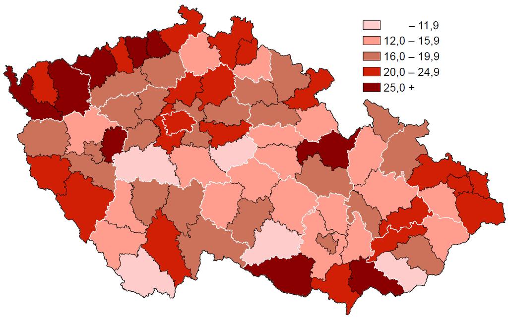 Incidence ZN prostaty na 100 000 mužů (průměr 2007 2011) Incidence of MN of prostate per 100 000 males (average 2007 2011) Incidence ZN a carcinoma in