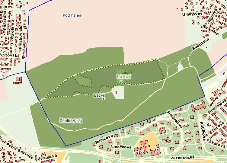 Orientační mapa přírodní památky Ládví Měřítko 1: 8000