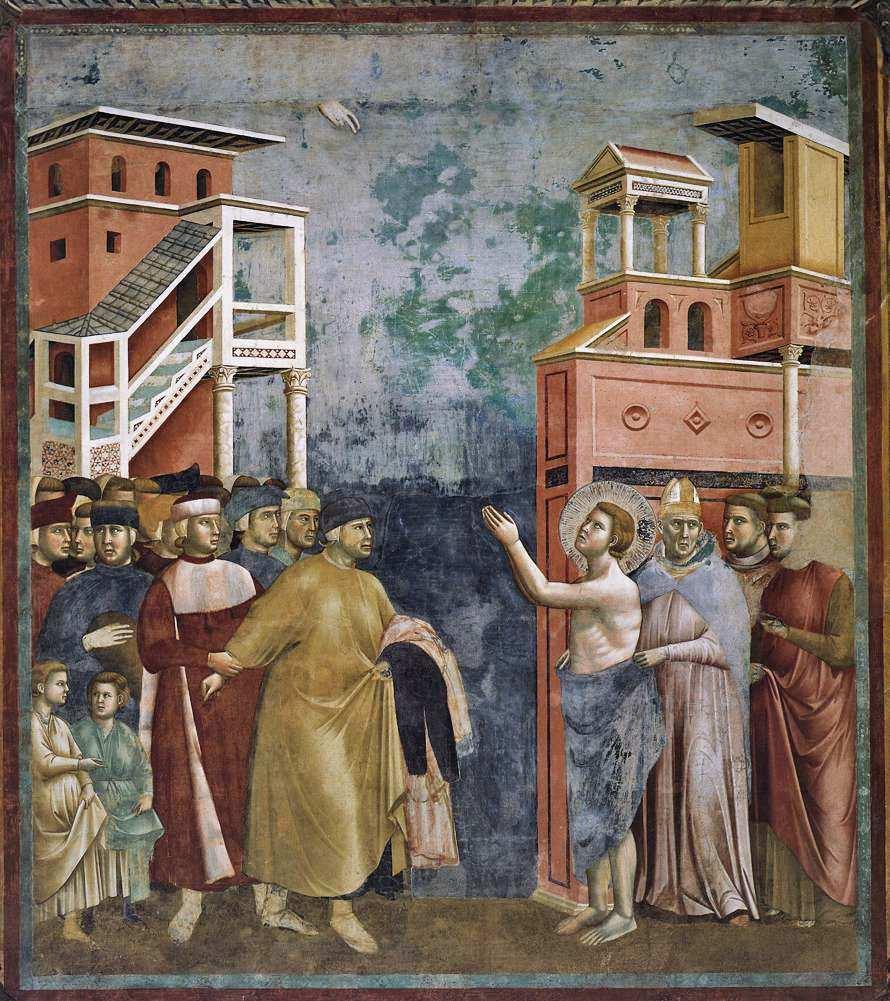 Giotto: Svatý František se zříká pozemských statků, mezi