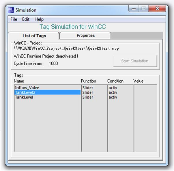 Nová rozšířená simulace WinCC Tag Simulation Tag simulátor integrován do WinCC exploreru Jednotlivá nastavení