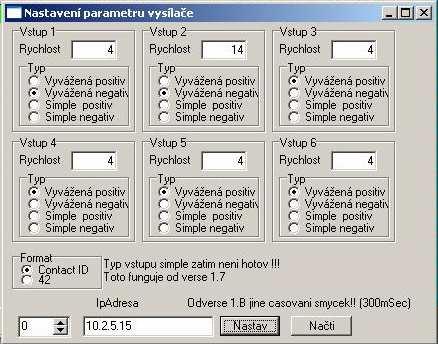 9.1 Postup při nastavování parametrů V okně Nastavení parametrů vysílače si v levém spodním rohu okna nastavíme požadované číslo vysílače (v políčku IpAdresa je pro kontrolu vypsána IP adresa osazené