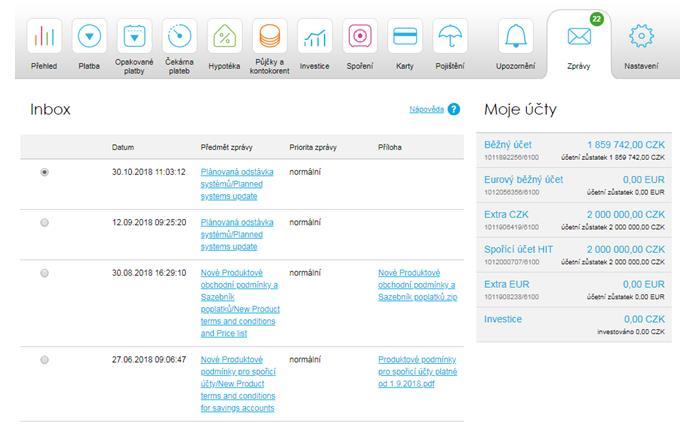 37. Zprávy Všechny informace, které banka klientovi do internetového bankovnictví pošle, jsou na tomto místě.