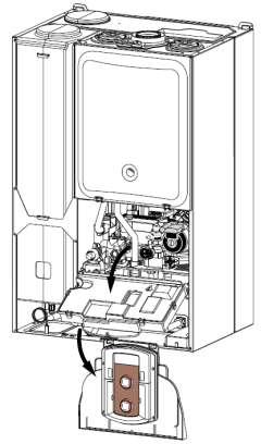 Demontáž vnějšího pláště Před každým zásahem do kotle je nutno vypnout přívod elektrického proudu vnějším dvoupolohovým vypínačem nebo vytažením ze zásuvky a uzavřít přívodní plynový ventil u kotle