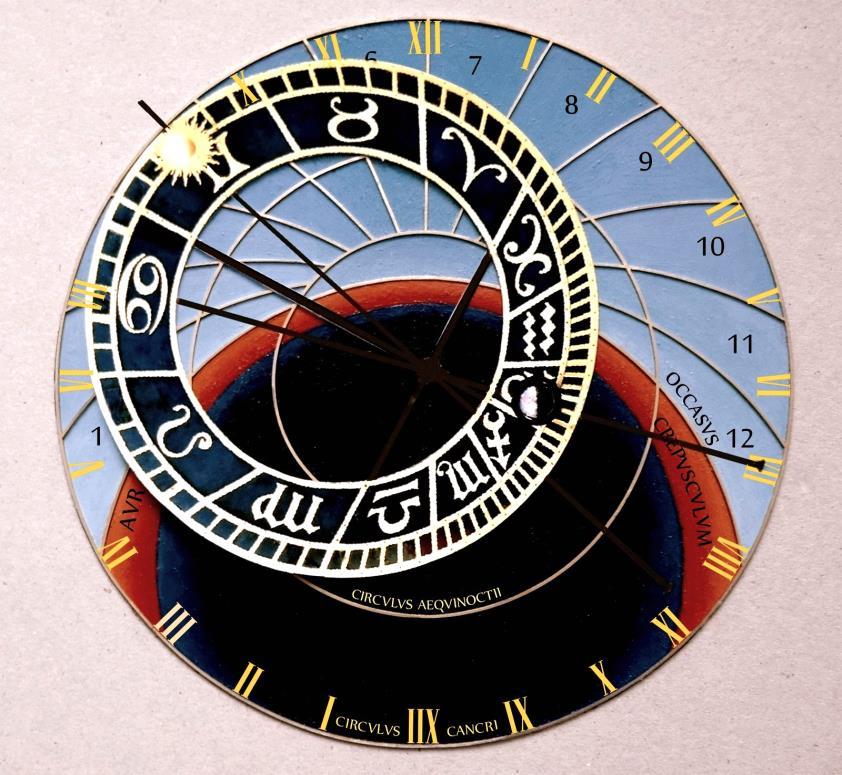 Studie barevnosti desky astrolábu s přechodovou barevností - modročernou plochou v oblasti
