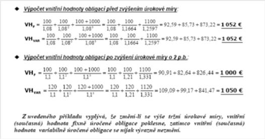 strana 205 Dluhopisy Výpočet vnitřní hodnoty dluhopisů 2) Kuponová obligace variabilní kupon: Zdroj: Rejnuš (2010) strana 206 Dluhopisy Výpočet vnitřní hodnoty