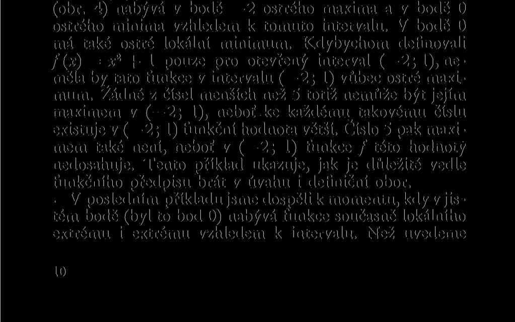 Například funkce / (x) = 2 x definovaná v intervalu < 1,3 > (obr. 3) nabývá ostrého maxima vzhledem k tomuto intervalu v bodě 1, ostrého minima v bodě 3. (obr. 4) nabývá v bodě 2 ostrého maxima a v bodě 0 ostrého minima vzhledem k tomuto intervalu.