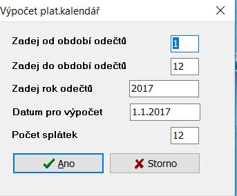 Obrázek : Nastavení výpočtu nové splátky zálohy podle platebního kalendáře - Po spuštění funkce se nás program dotáže na zadání intervalu období, podle kterých