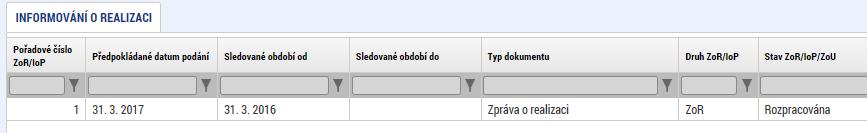 Zpráva o realizaci Založený záznam rozklikněte a vyplňujte jednotlivé