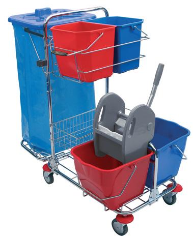 š87 cm x h51 cm x v79 cm - rozměry vozíku 1x ždímač, 2x vědro 17l s odkalovací mřížkou, barvy: červená, modrá,