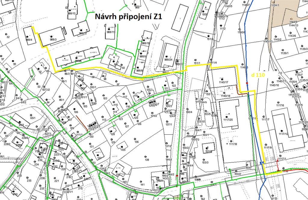 Obrázek 5: Napojení zdroje Z1 na sítě ZP Rozvody zemního plynu: zelená Ntl rozvod červená Stl rozvod tmavomodrá Vtl rozvod ostatní barvy rekonstrukce stávajícího plynovodu nebo výstavba nové trasy