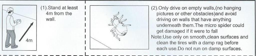 používejte pro jeho ovládání čisté zdi s jemným povrchem. Vždy před každým použitím pavouka očistěte a zbavte mastnoty. 3.