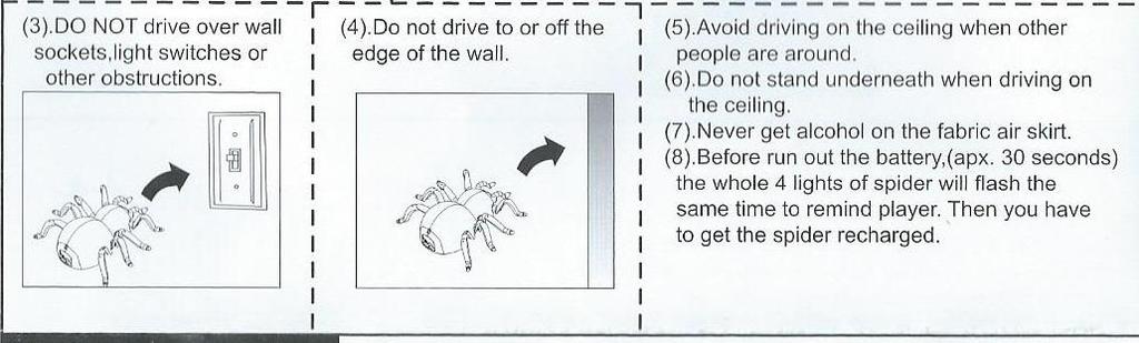Nikdy pavouka nepoužívejte k pohybu na stropě v blízkosti jiných osob, nebo zvířat. 6.