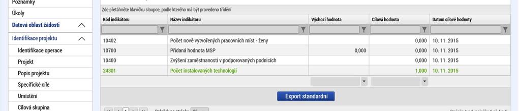 tabulky s indikátory a ke každému takovému indikátoru povinnému k výběru byla