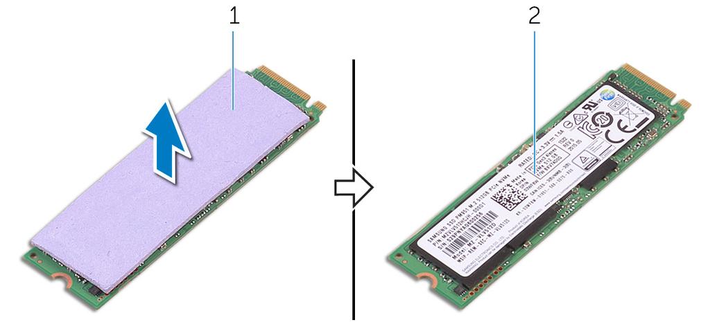 3 slot disku SSD 4 disk SSD 3 Sloupněte tepelnou podložku z disku SSD. Obrázek 14.