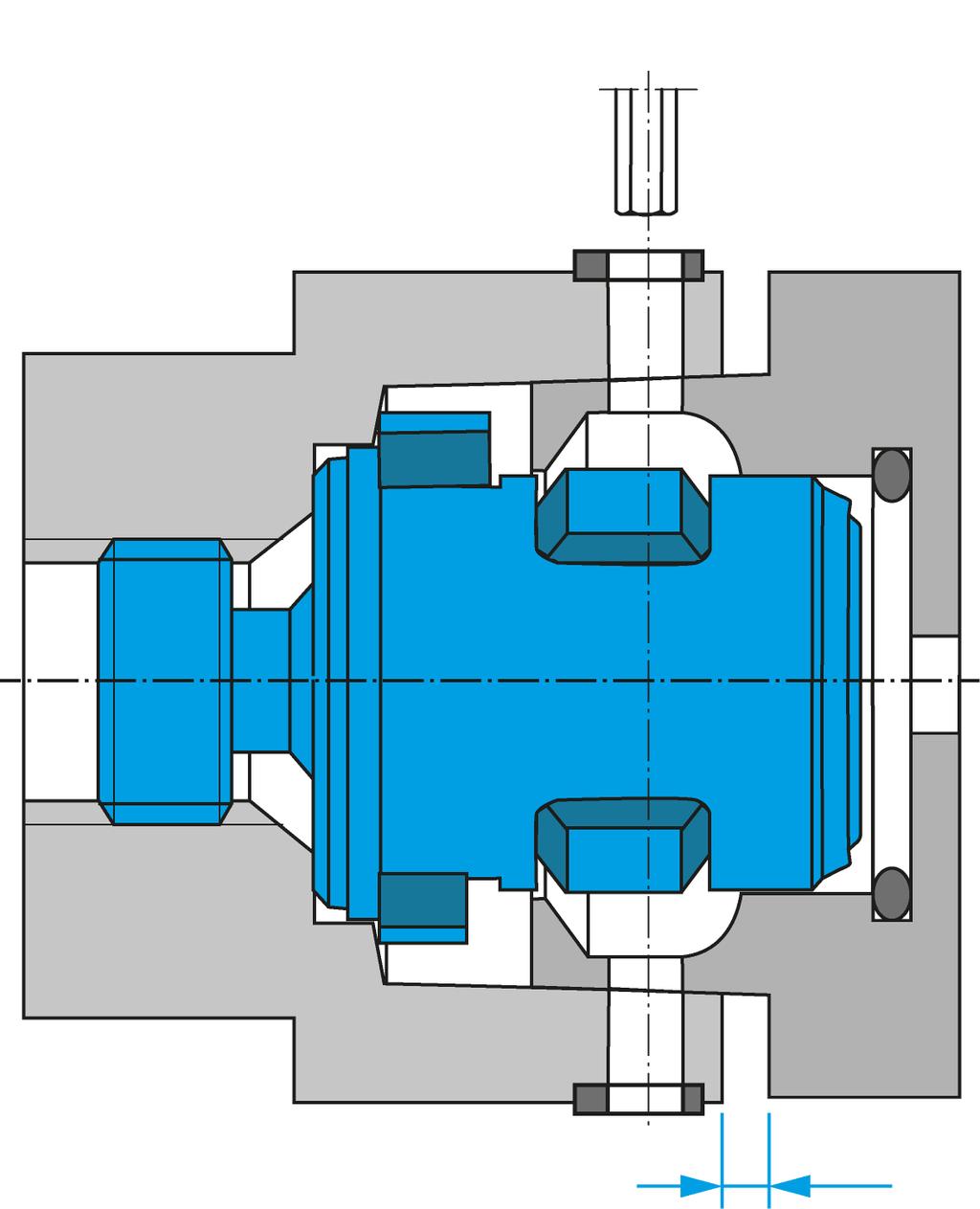 Výměna nástroje Vzorový obrázek: Spojovací poloha Ü Uzavírací kroužek natočte tak, aby bylo možno protáhnout šestihranný klíč axiálně přístupovým otvorem až po vnitřní šestihran připevňovacího šroubu.