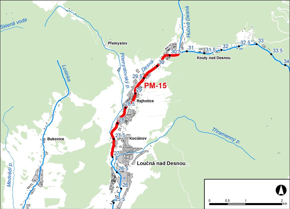 1. LOKALIZACE Předmětem řešeného území je úsek na toku Desná v km 27,041 30,756 Obr. č. 1 Přehledná mapa řešeného území 2. CHARAKTERISTIKA OBLASTI S VÝZNAMNÝM POVODŇOVÝM RIZIKEM 2.