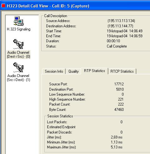 Obr. 1: Zobrazení statistik pro Details - Audio