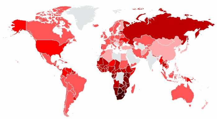 Prevalence HIV ve světě odhad 2011 http://www.