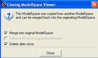 7. V novém ModelSpacu se provedou potřebné úpravy v souladu s bodem č. 4 "Manuální očištění mračna". Při zavírání okna s novým ModelSpacem se objeví dialog: obr.