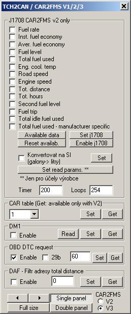 Povolení odeslání požadavku na čtení OBD DTC. Doba v sekundách za jakou jsou požadavky odeslány po zapnutí zapalování. Odeslání / přečtení nastavení.