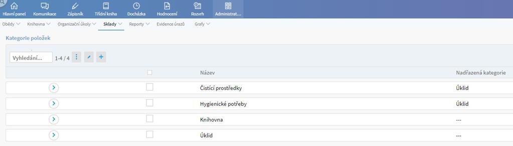 Kategorie položek Slouží k označení jednotlivých položek. Je možné nastavit nadřazenou kategorii pro více kategorií podřazených (např. nadřazená kategorie Úklid, podřazené kategorie např.