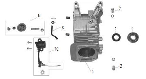 2 710001002 Těsnění hlavy válce Cylinder head gasket 4 710001004 Svorník M8x34 Stud bolt M8x34 5 710001005 Těsnění výfuku Exhaust paper gasket 6 710001006 Těsnění ventilového víka Cylinder head cover