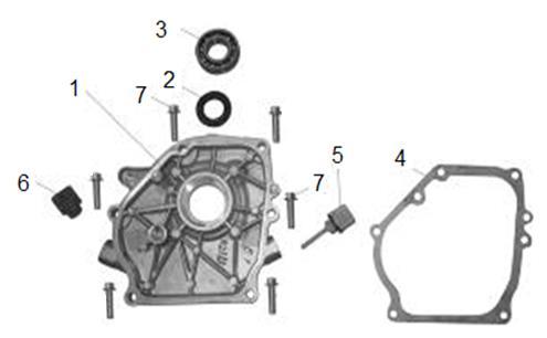 1 710003001 Kryt klikové skříně Crankcase cover 2 710003002 Gufero 25x41,25x6 Oil seal 25x41,25x6 3 6205 Ložisko 6205