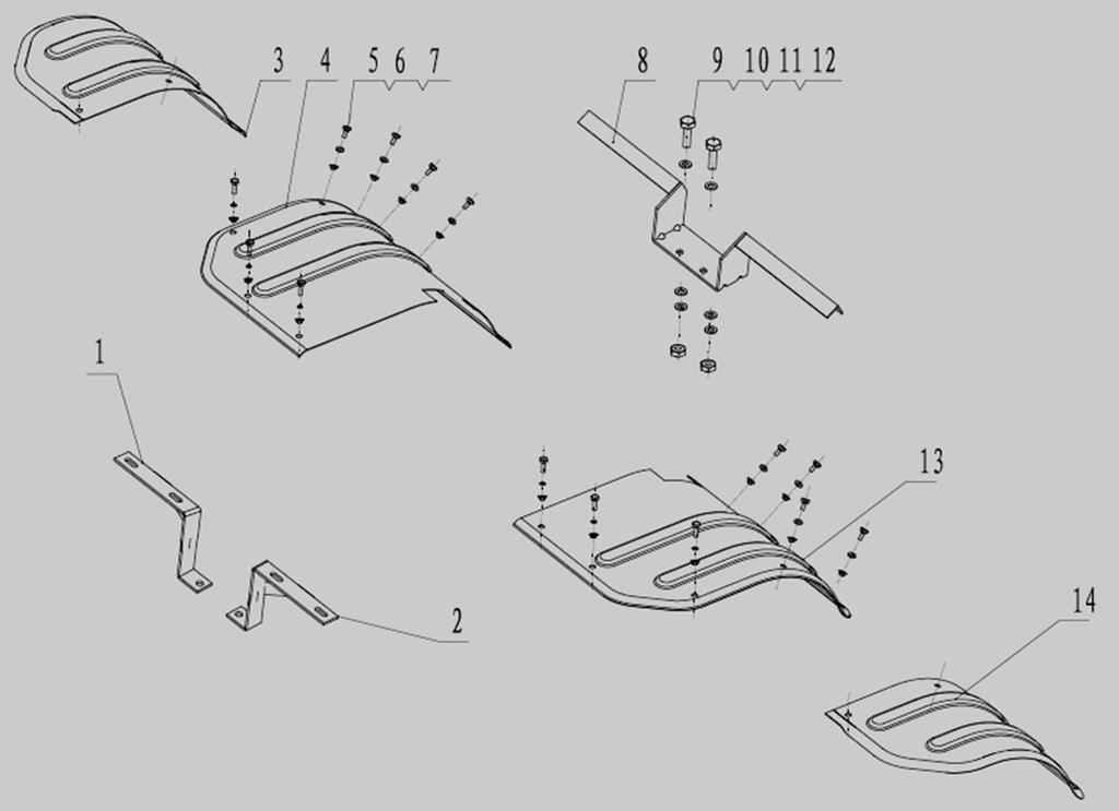 1 7100-506 Levý držák krytu Front fender bracket (left) 2 7100-507 Pravý držák krytu Front fender bracket (right) 3 7100-509 Pravý vnější kryt Right outer fender 4 7100-508 Pravý