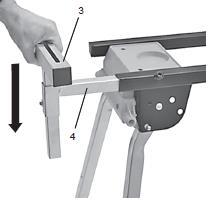 Press the fixation buttons. Fold the supporting leg (2) upwards.