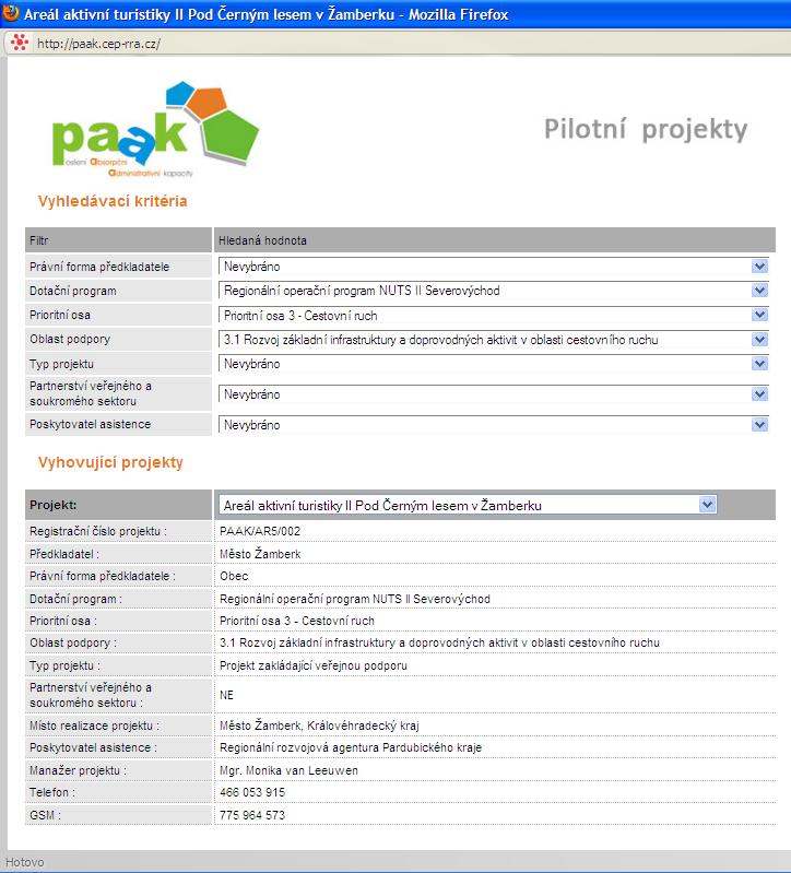 ~ 125 ~ Obr. č. 4: Webové stránky, sekce Pilotní projekty Vyhledat projekt Publikační aktivity V listopadu 2010 byl vydán aktualizovaný obecný leták projektu PAAK.