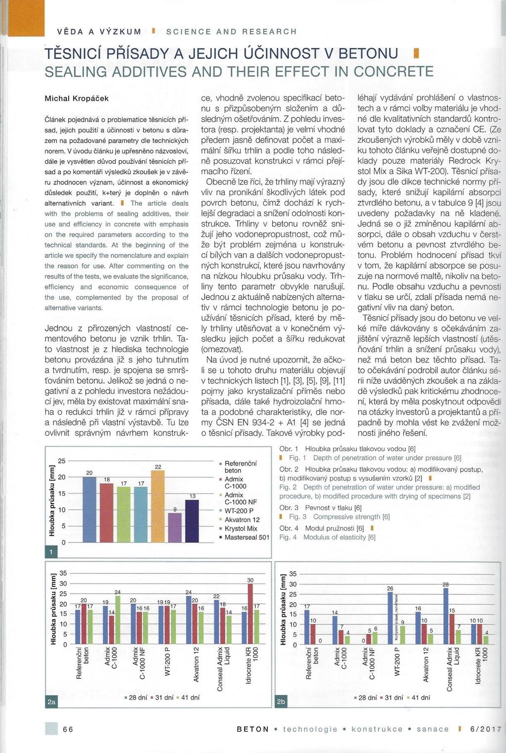 Těsnící přísady V časopise BETON TKS 6/2017