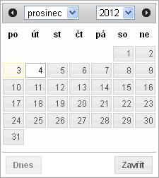 4.1.3.1 Výběr data pomocí Kalendáře U datových položek, které nejsou plněny automaticky, je výběr data prováděn pomocí kalendáře.