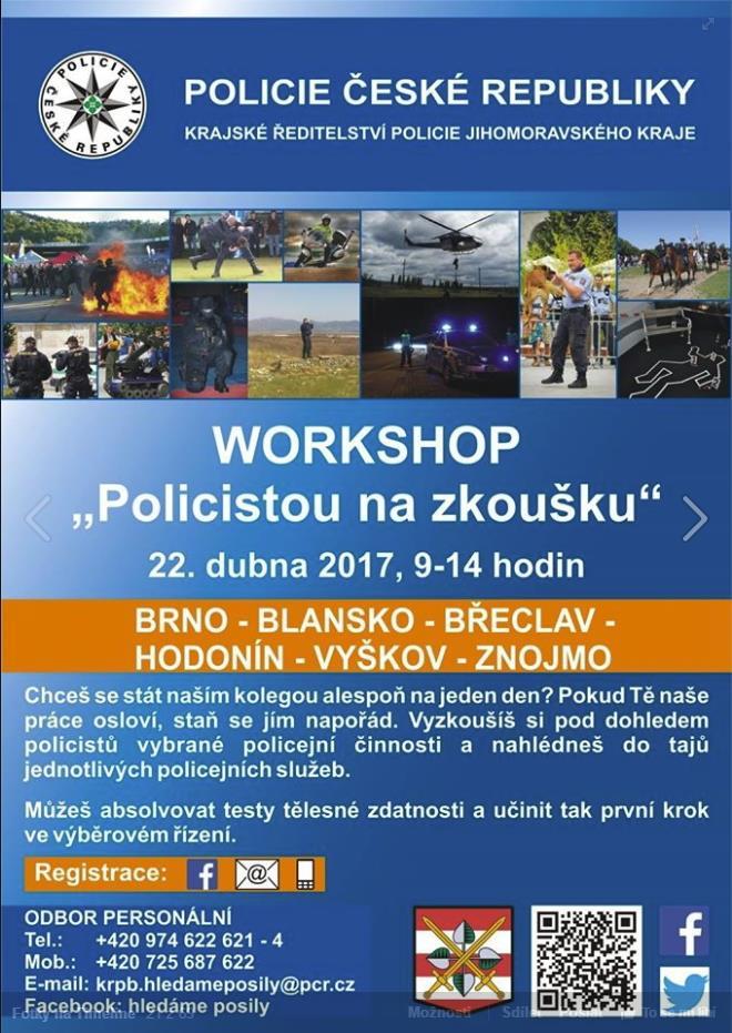 Ilustrace: Upoutávka na workshop Policie České republiky Krajské ředitelství policie Jihomoravského kraje 49 49 Workshop policistou na zkoušku [online].