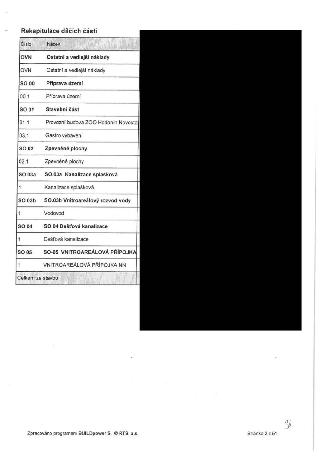 Rekapitulace dílčích částí Číslo Název > / OVN Ostatní a vedlejší náklady OVN Ostatní a vedlejší náklady SO 00 Příprava území 00.1 Příprava území SO 01 Stavební část 01.
