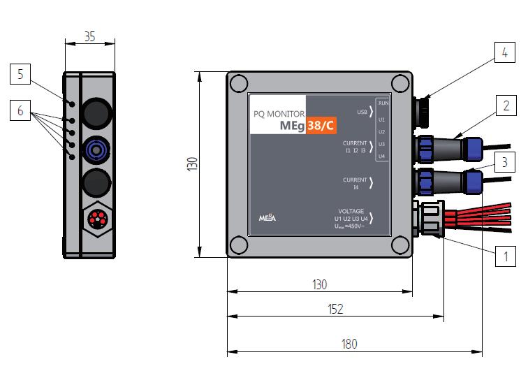 Měřící Energetické Aparáty Základní informace o soupravě MEg38/C Soupravu PQ monitoru MEg38/C tvoří jednotka monitoru MEg38/C na obr.