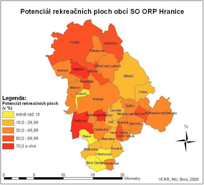 K hodnocení rekreace a cestovního ruchu je dále potřeba zhodnotit potenciální rekreační plochy.