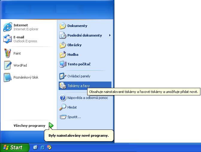 Nastavení tiskárny jako výchozí (pouze pro uživatele 2000/XP) 1 Klikněte na Start a