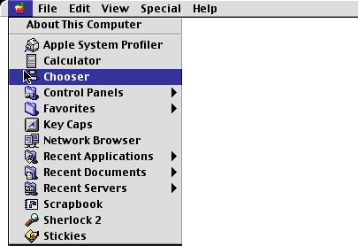 2. krok Pro uživatele sítě 6 V nabídce Apple vyberte volbu Chooser.