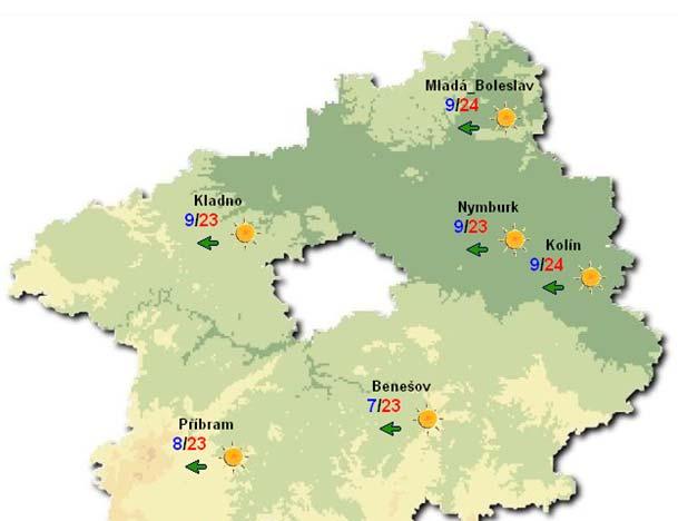 REGIONÁLNÍ INFORMACE Vyberte kriteria Kraj Středočeský Obor Hydro Typ informace Předpověď počasí ZOBRAZIT Předpověď počasí pro Středočeský kraj AKTUÁLNÍ SITUACE REGIONÁLNÍ INFORMACE 3.5 3.6 3.