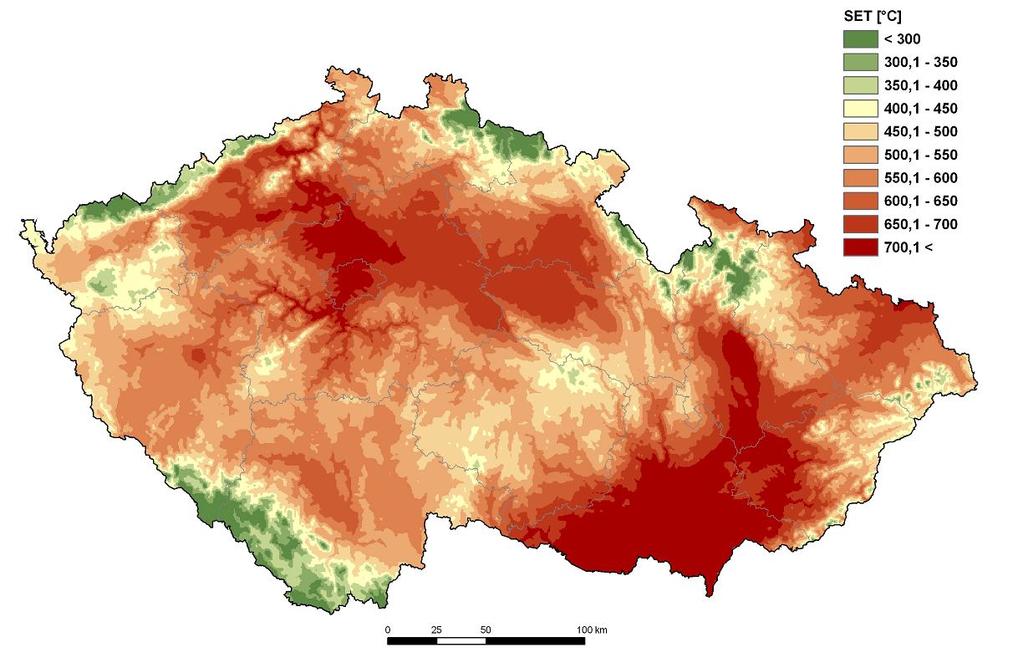 Obr. 5: Mapa oblastí fakultativního výskytu dvou úplných generací a částečná třetí generace obaleče jablečného Pro případnou korekci