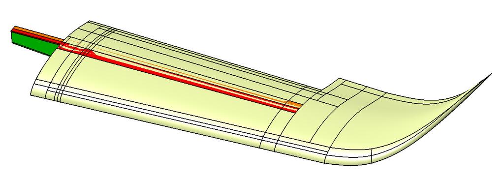 Obrázek 4.4 Model levého nástavce 4.2 STRUKTUÁLNÍ MODEL Strukturální model není klasického nosníkového typu jako je u aeroelastických výpočtů zvykem, ale jedná se o model skořepinový.