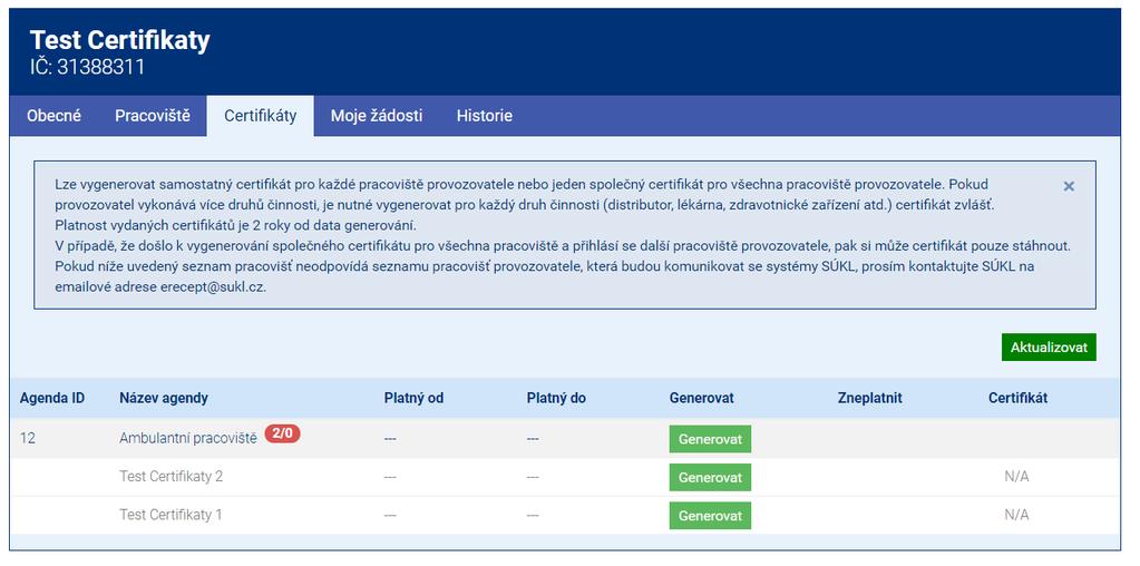 Pokud chcete používat samostatný komunikační certifikát pro jednotlivá