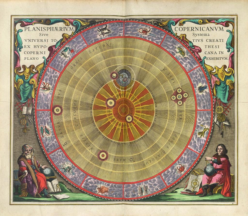obr. 3 Koperníkův systém vyobrazený Andreasem Cellariem v atlase hvězd Harmonia Macrocosmica (1660). Zdroj: Utrecht University, www.staﬀ. science.uu.nl/~gent0113/ cellarius/cellarius_plates. htm.